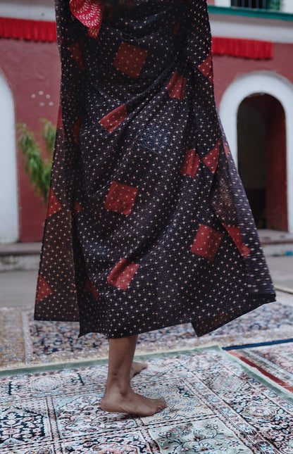 Black Ajrakh Long Kaftan - NVK558