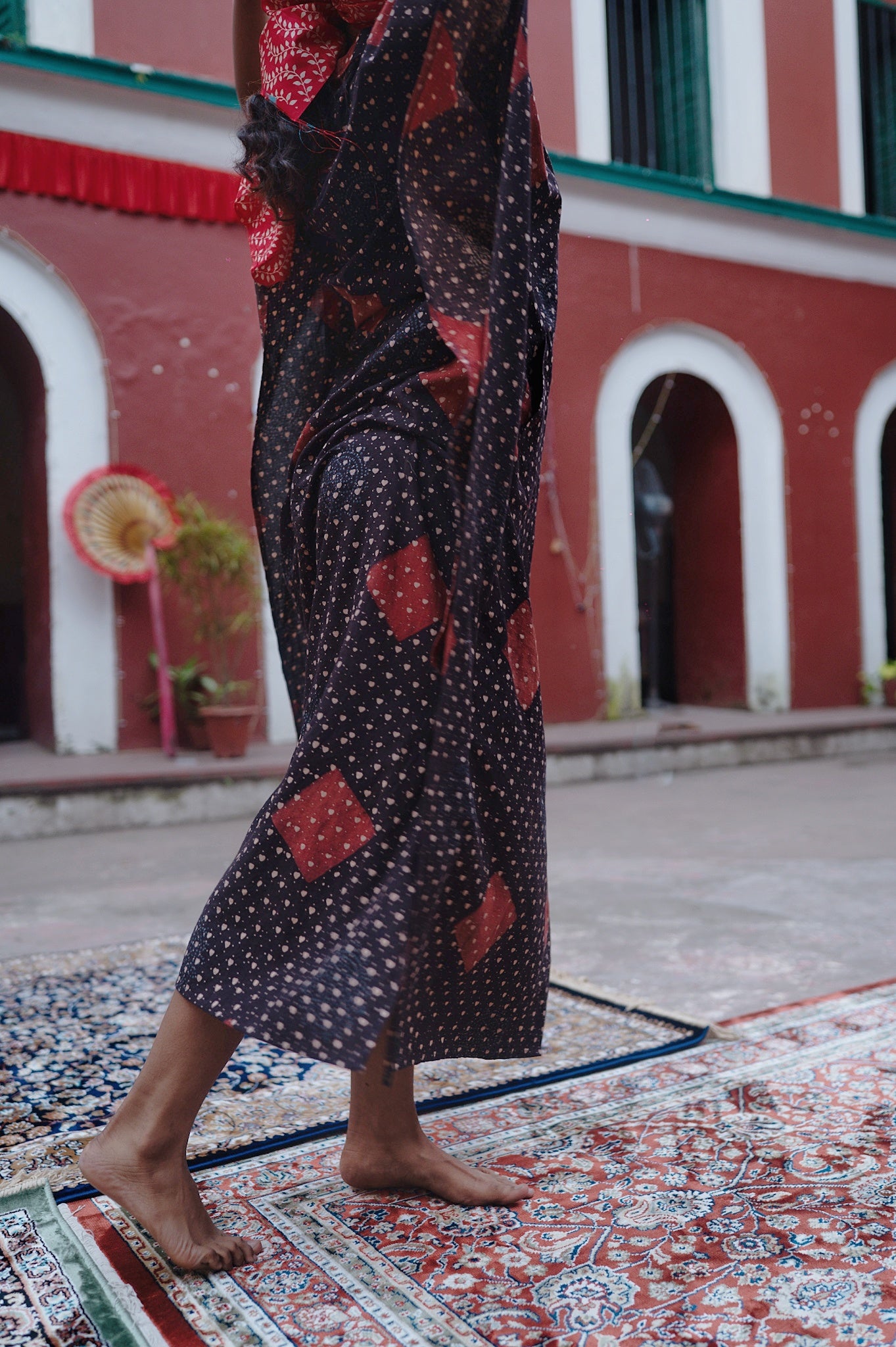 Black Ajrakh Long Kaftan - NVK558