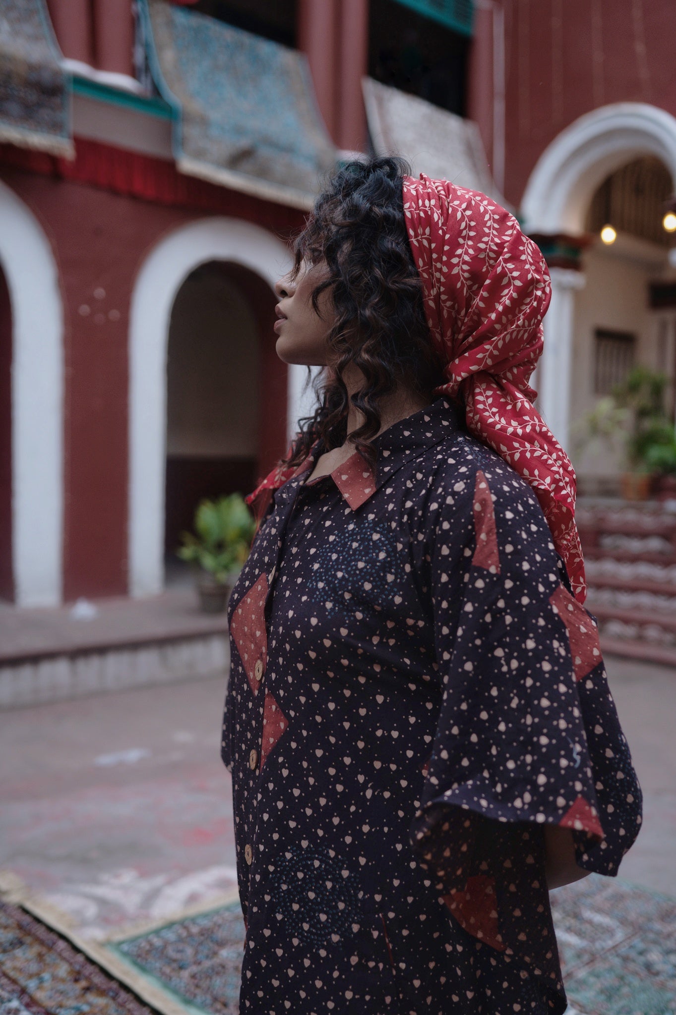 Black Ajrakh Long Kaftan - NVK558