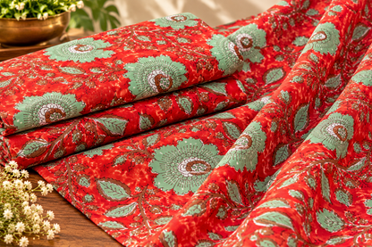 FLORAL HAND BLOCK PRINTED COTTON FABRIC-HF6464