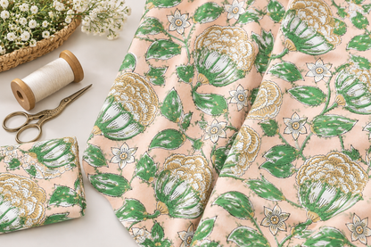 FLORAL HAND BLOCK PRINTED COTTON FABRIC-HF6467