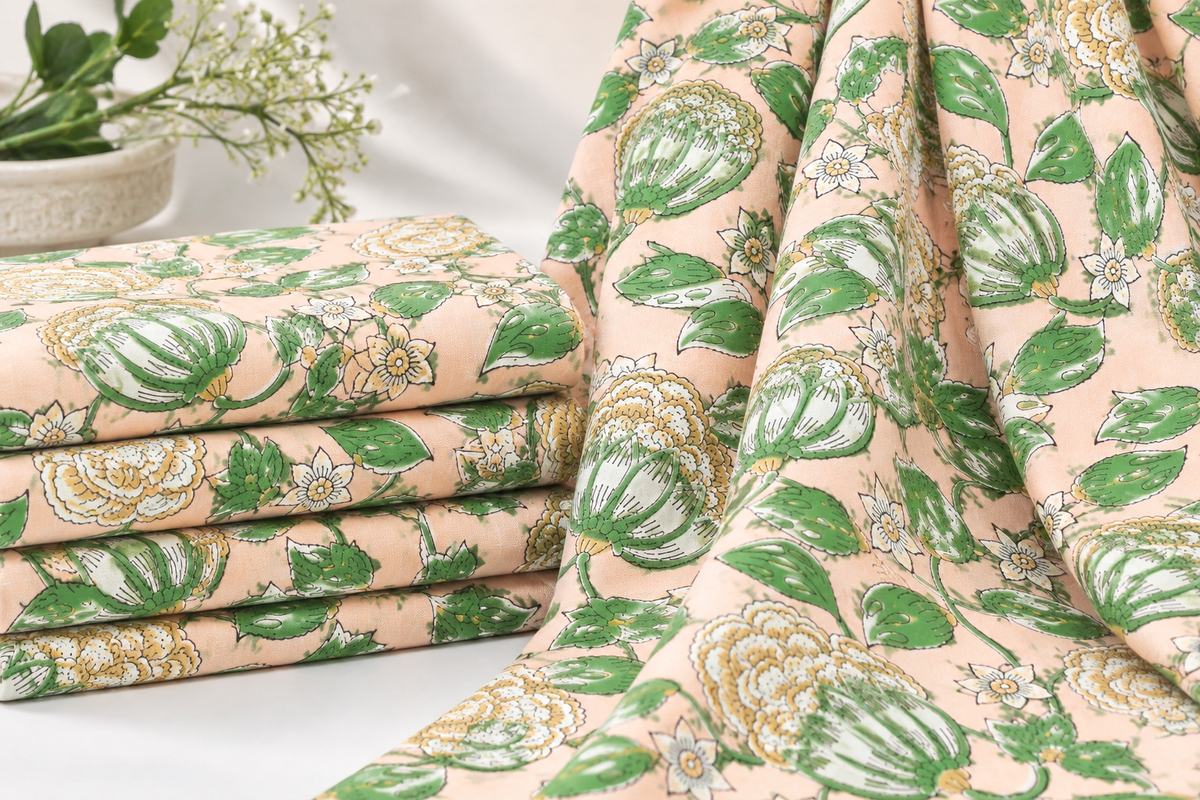 FLORAL HAND BLOCK PRINTED COTTON FABRIC-HF6467