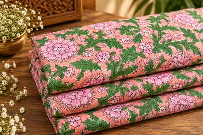 FLORAL HAND BLOCK PRINTED COTTON FABRIC-HF6462