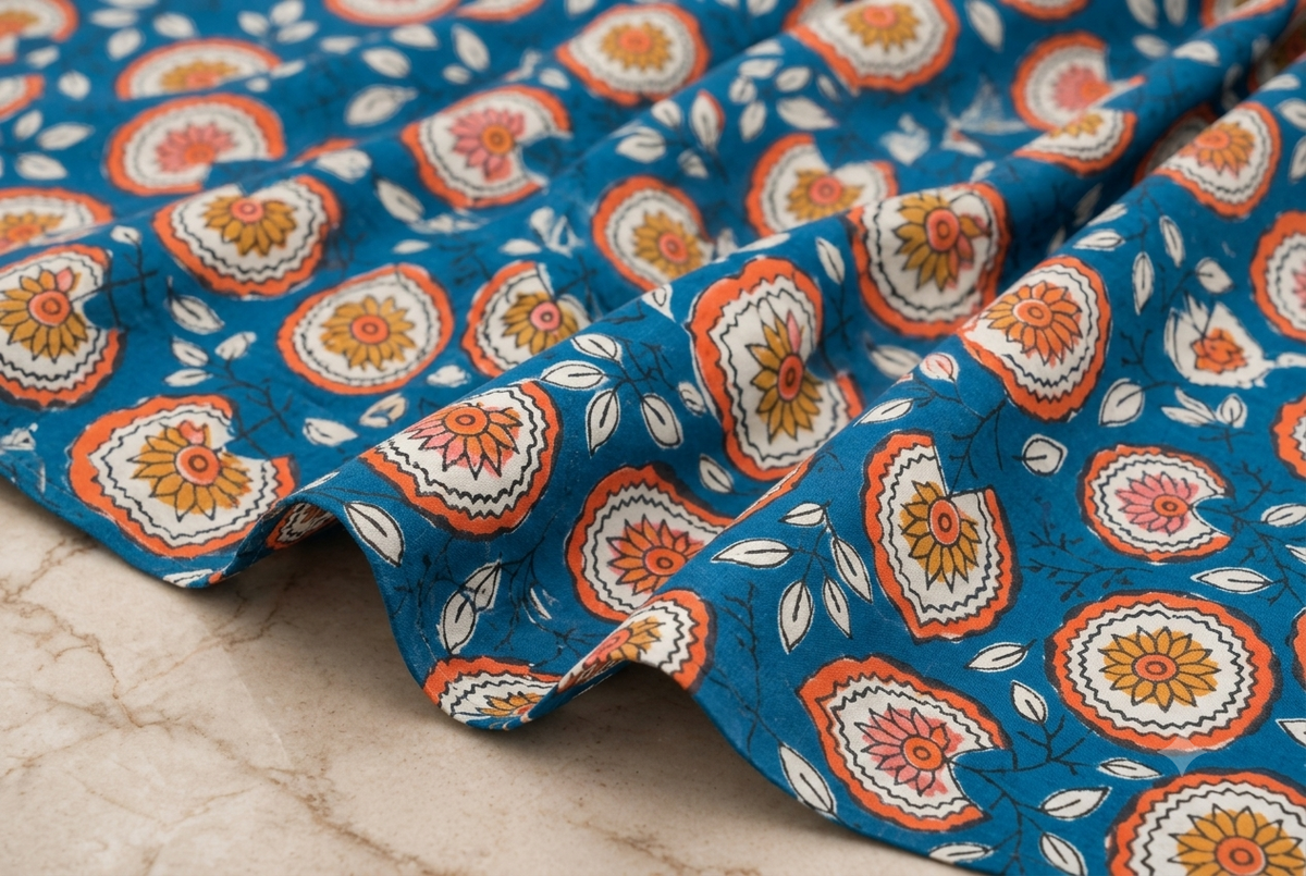FLORAL HAND BLOCK PRINTED COTTON FABRIC