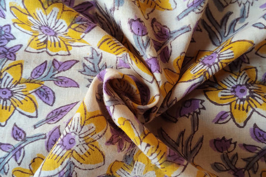 FLORAL HAND BLOCK PRINTED COTTON FABRIC-HF6433