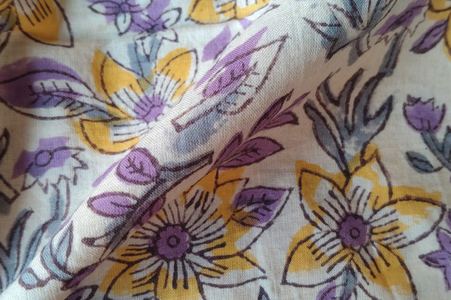 FLORAL HAND BLOCK PRINTED COTTON FABRIC-HF6433