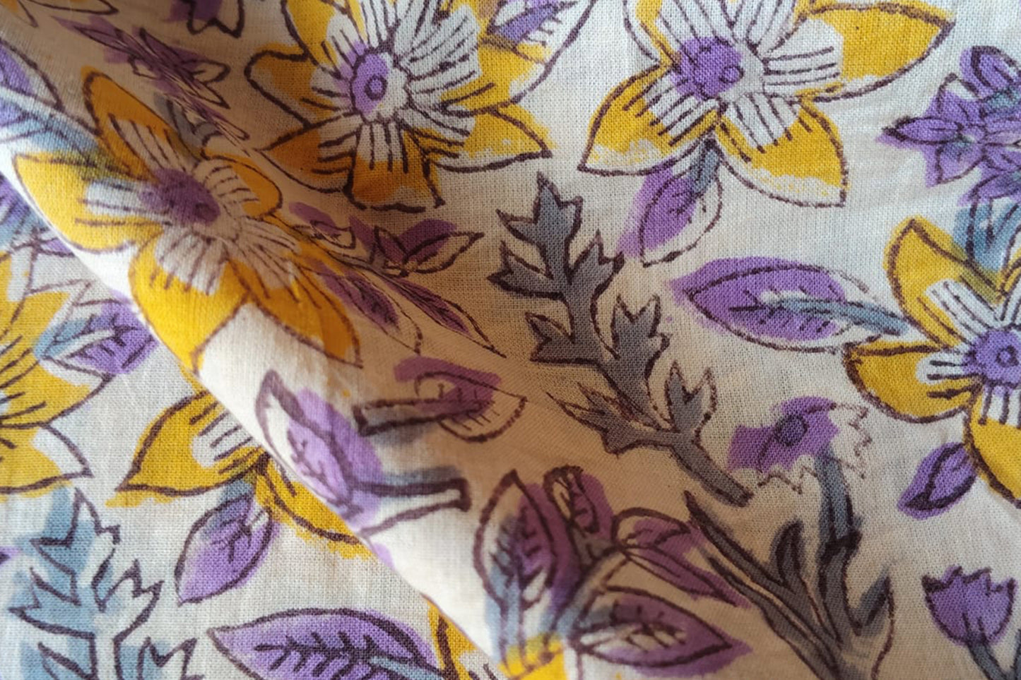 FLORAL HAND BLOCK PRINTED COTTON FABRIC-HF6433