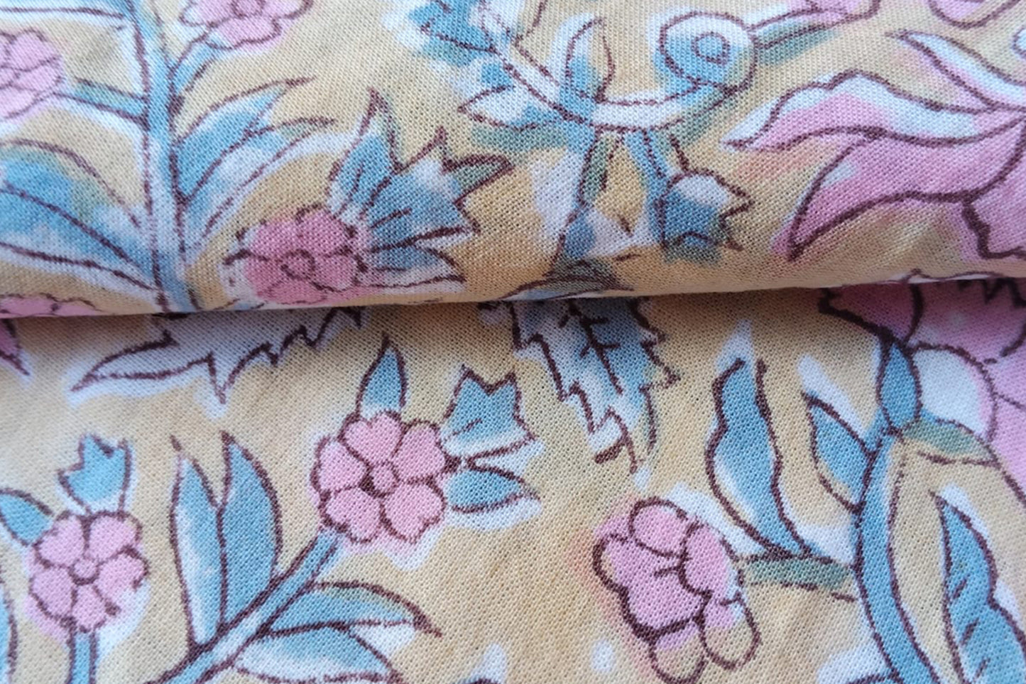 FLORAL HAND BLOCK PRINTED COTTON FABRIC-HF6434