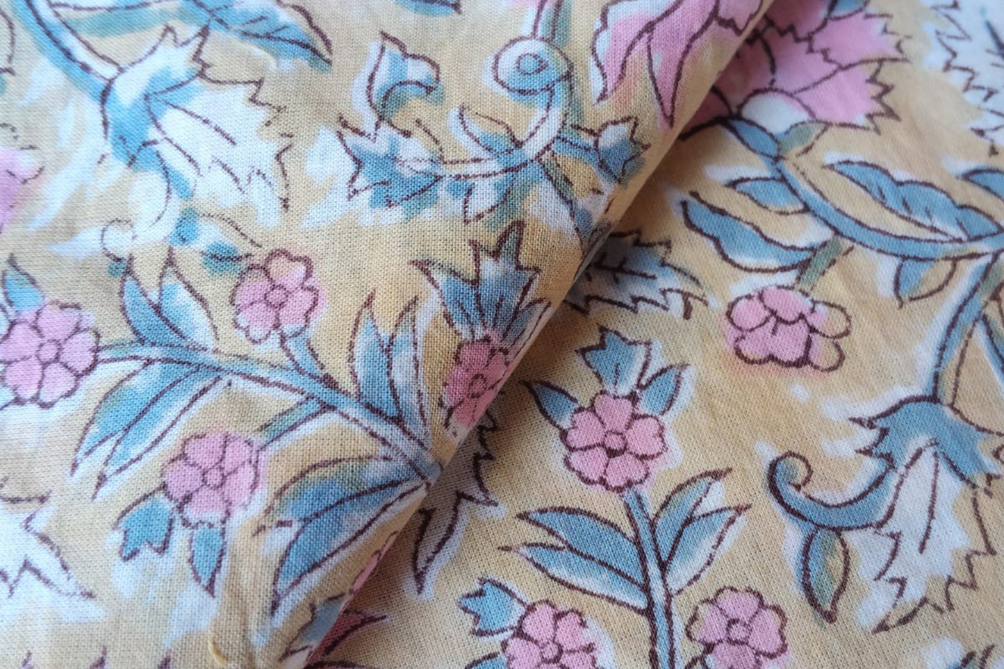 FLORAL HAND BLOCK PRINTED COTTON FABRIC-HF6434