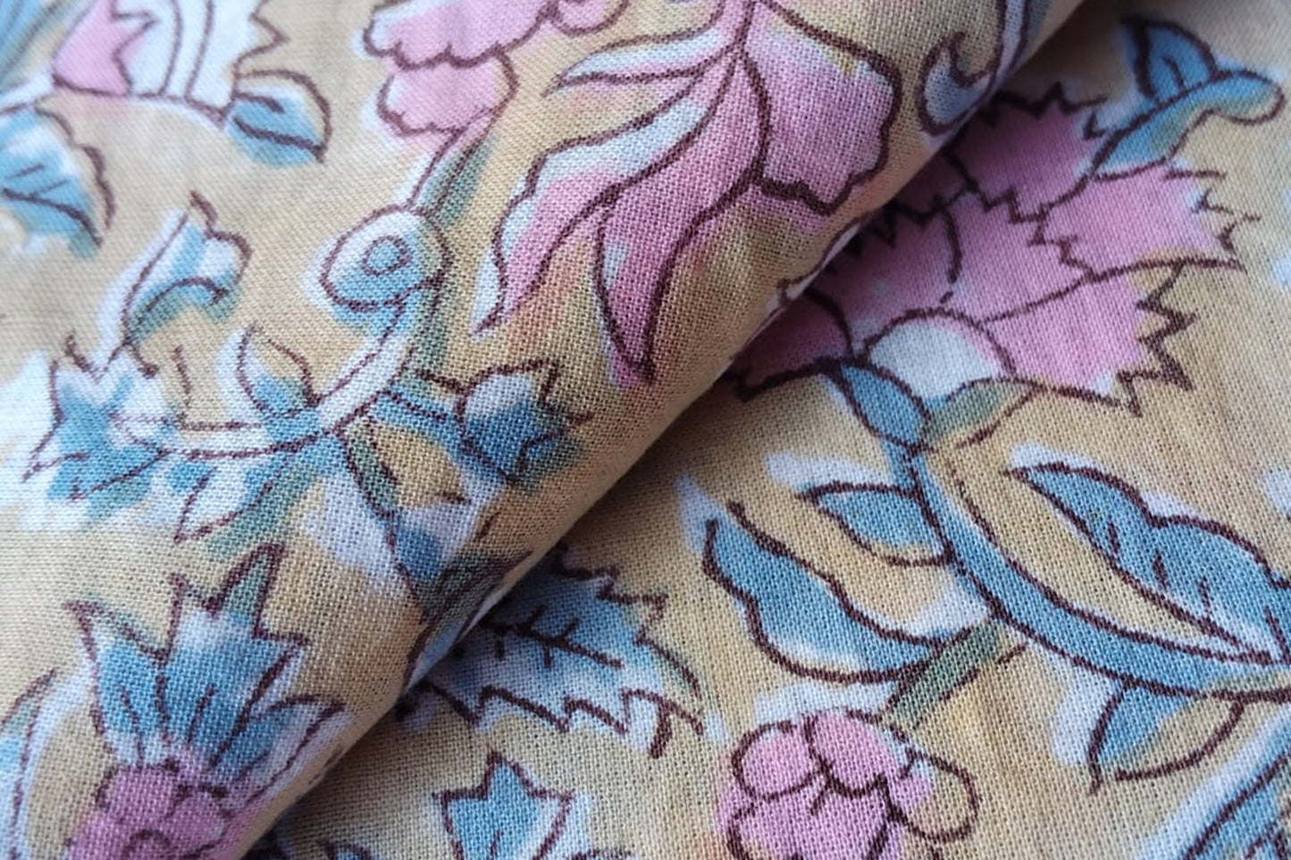 FLORAL HAND BLOCK PRINTED COTTON FABRIC-HF6434