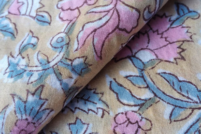 FLORAL HAND BLOCK PRINTED COTTON FABRIC-HF6434