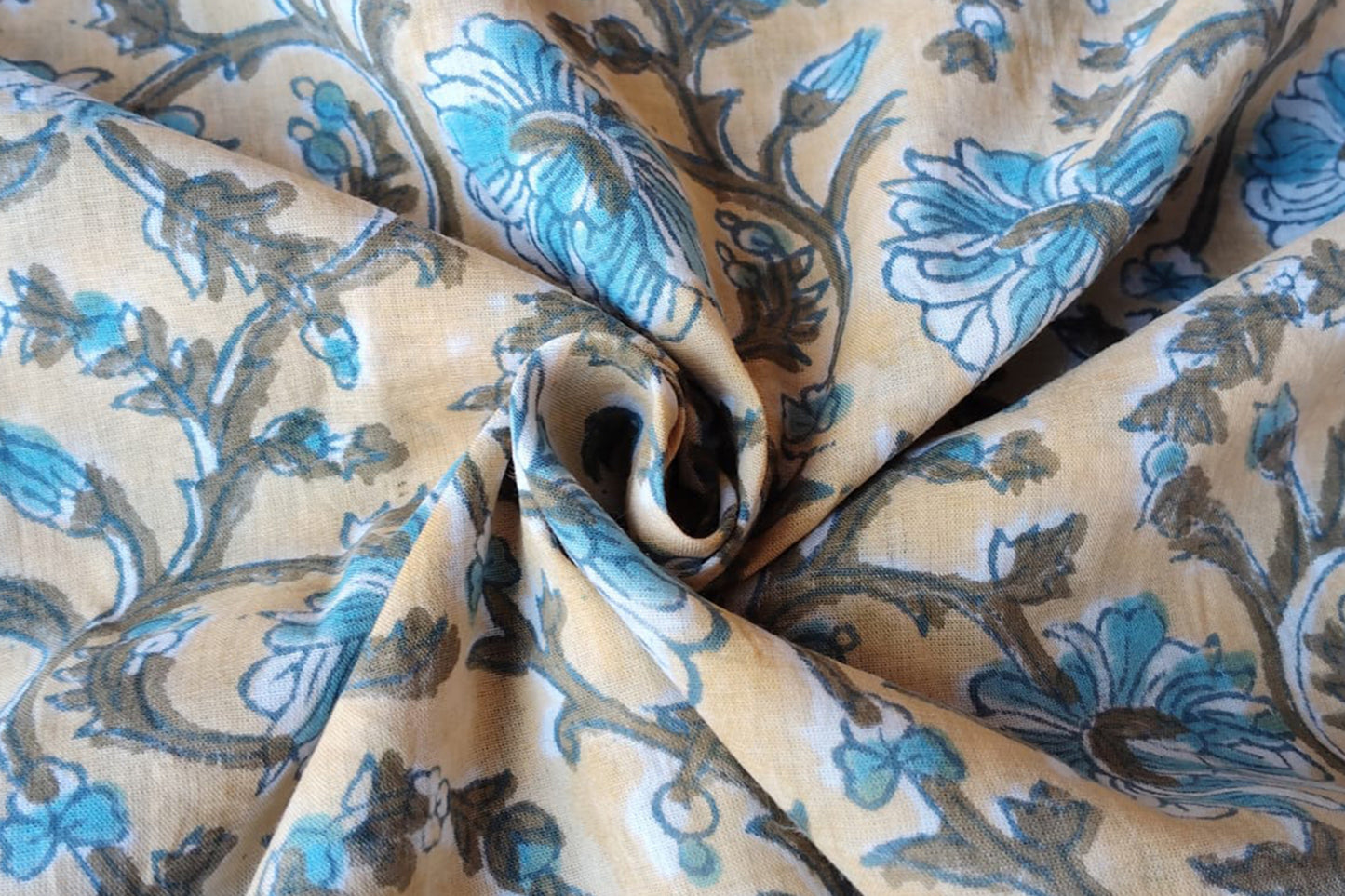 FLORAL HAND BLOCK PRINTED COTTON FABRIC-HF6435