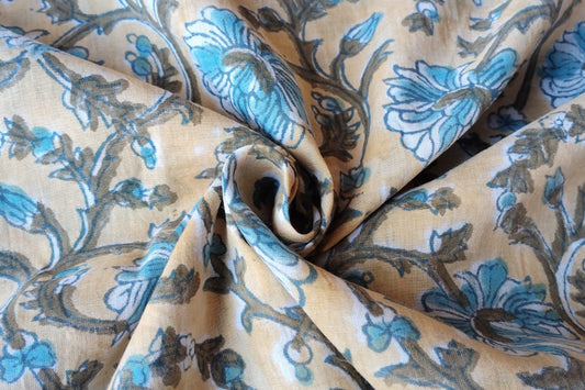 FLORAL HAND BLOCK PRINTED COTTON FABRIC-HF6435