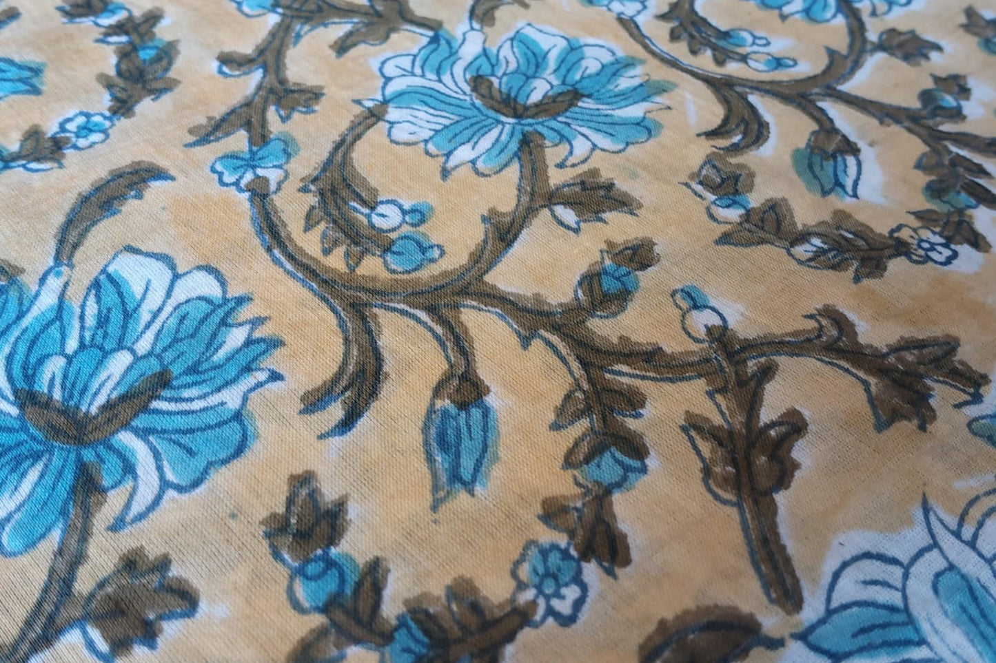 FLORAL HAND BLOCK PRINTED COTTON FABRIC-HF6435