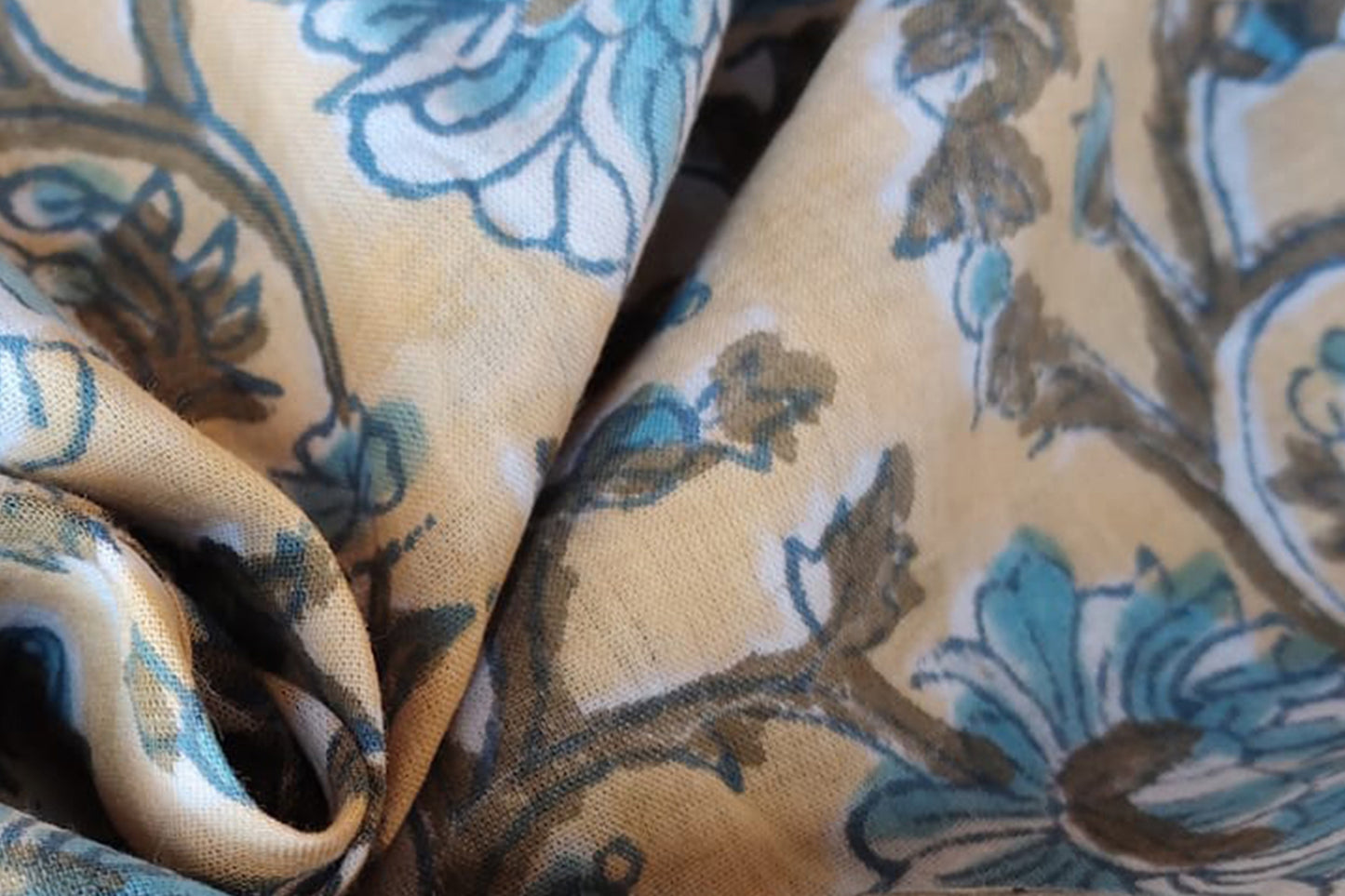 FLORAL HAND BLOCK PRINTED COTTON FABRIC-HF6435