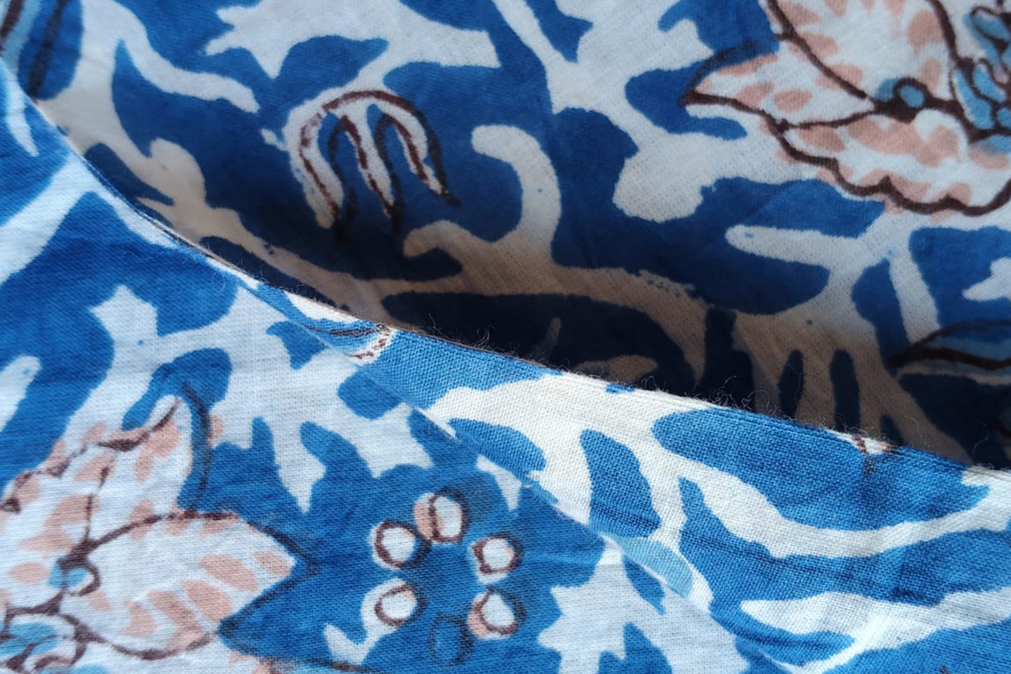 BLUE FLORAL HAND BLOCK PRINTED COTTON FABRIC-HF6436