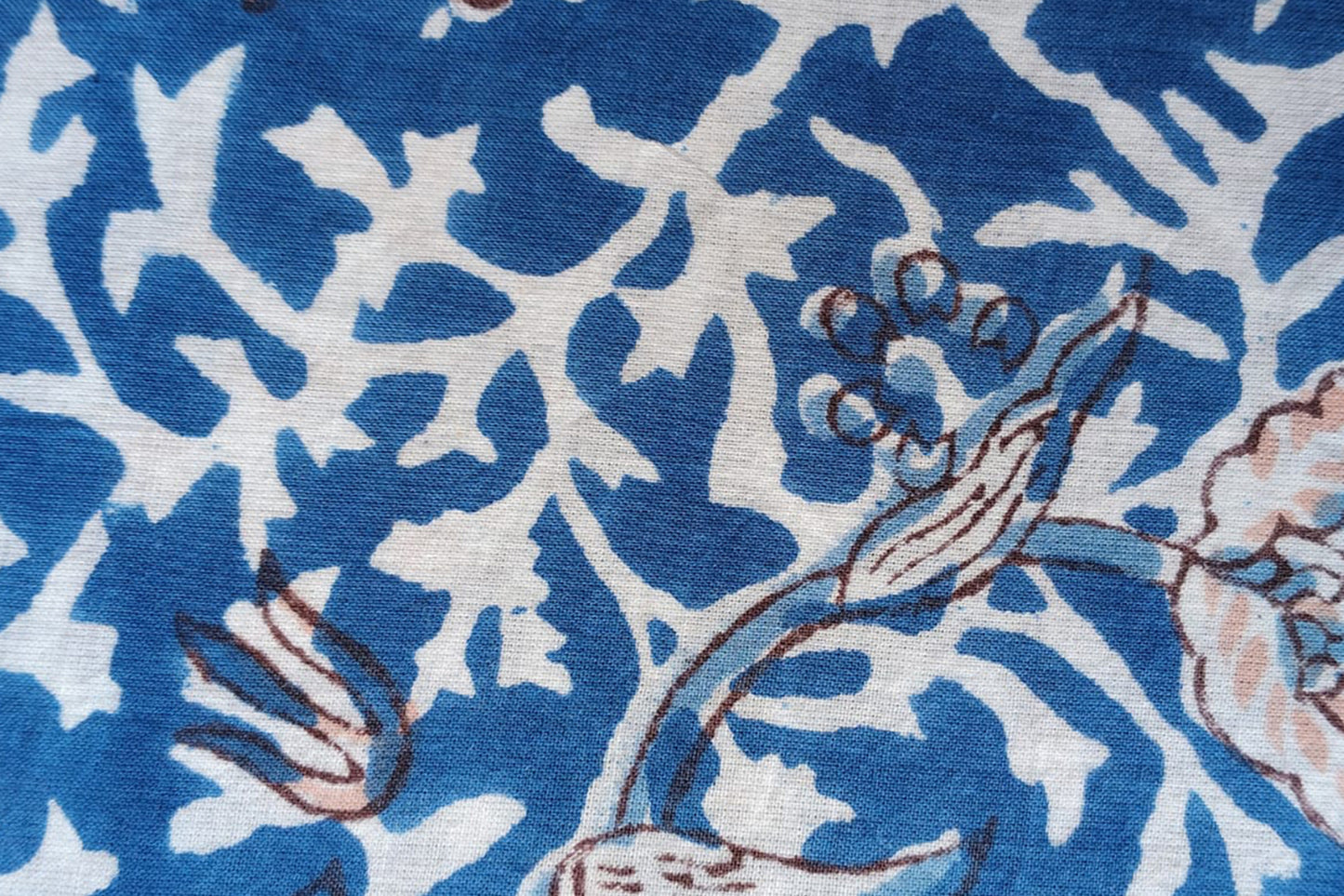 BLUE FLORAL HAND BLOCK PRINTED COTTON FABRIC-HF6436