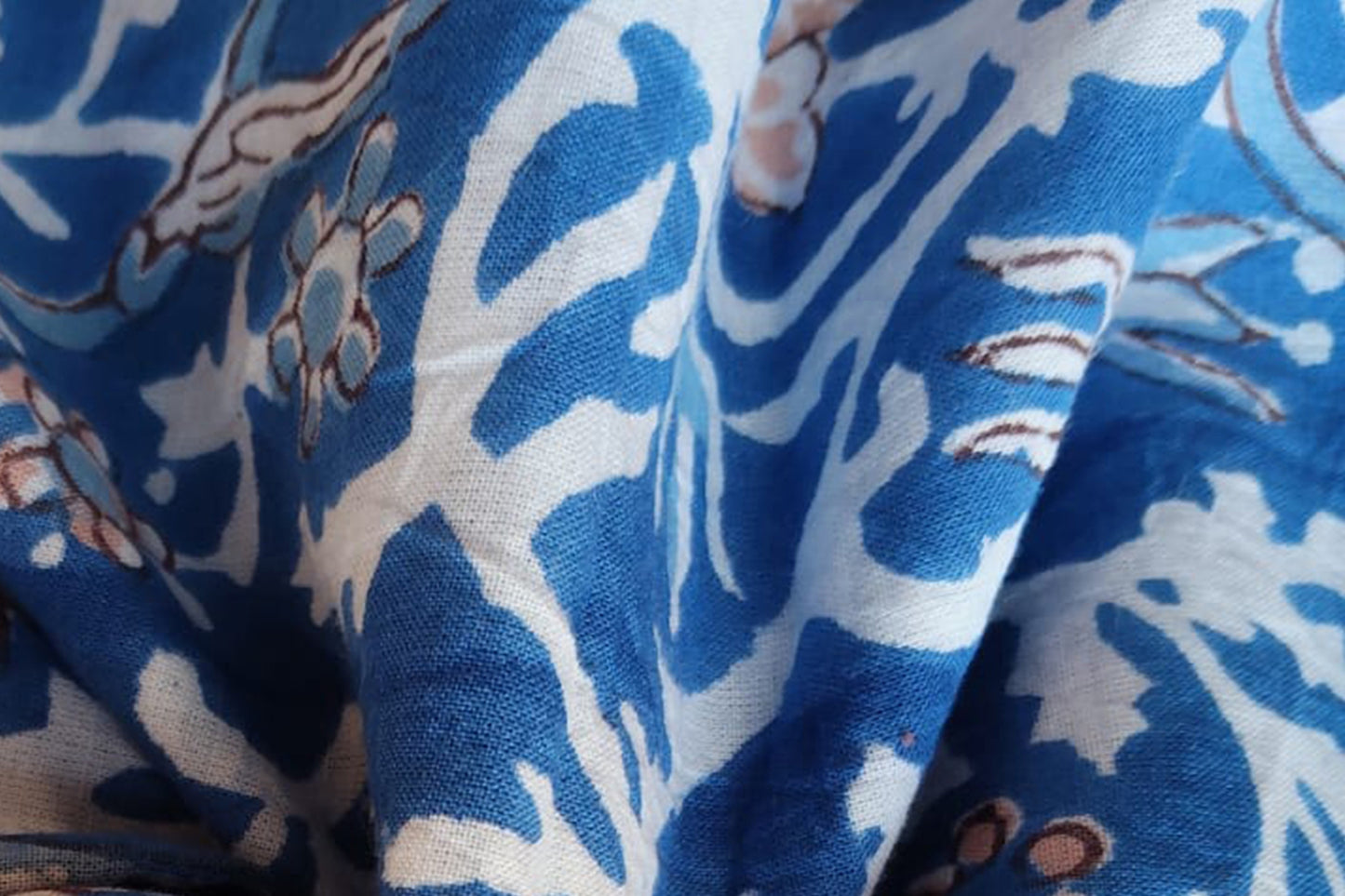 BLUE FLORAL HAND BLOCK PRINTED COTTON FABRIC-HF6436