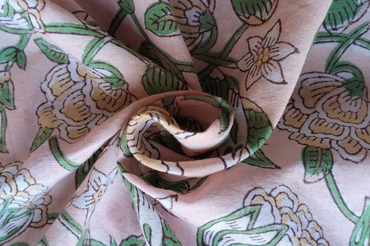 FLORAL HAND BLOCK PRINTED COTTON FABRIC-HF6437