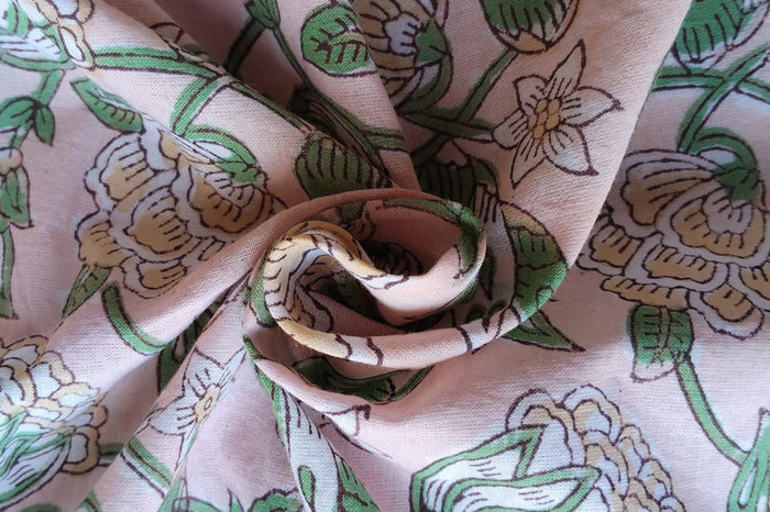 FLORAL HAND BLOCK PRINTED COTTON FABRIC-HF6437