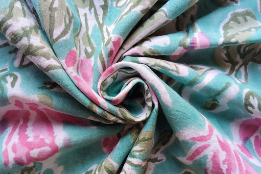 FLORAL HAND BLOCK PRINTED COTTON FABRIC-HF6438