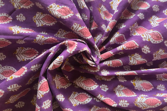FLORAL HAND BLOCK PRINTED COTTON FABRIC-HF6439