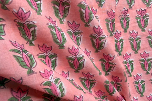 FLORAL HAND BLOCK PRINTED COTTON FABRIC-HF6440