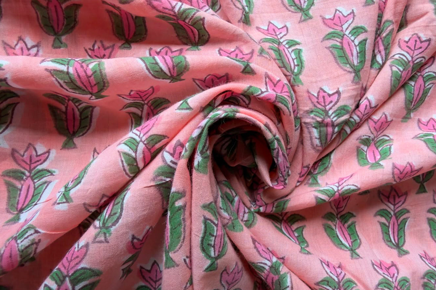FLORAL HAND BLOCK PRINTED COTTON FABRIC-HF6440