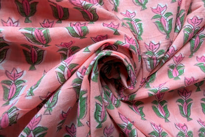 FLORAL HAND BLOCK PRINTED COTTON FABRIC-HF6440