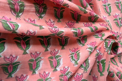 FLORAL HAND BLOCK PRINTED COTTON FABRIC-HF6440