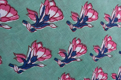 FLORAL HAND BLOCK PRINTED COTTON FABRIC-HF6441