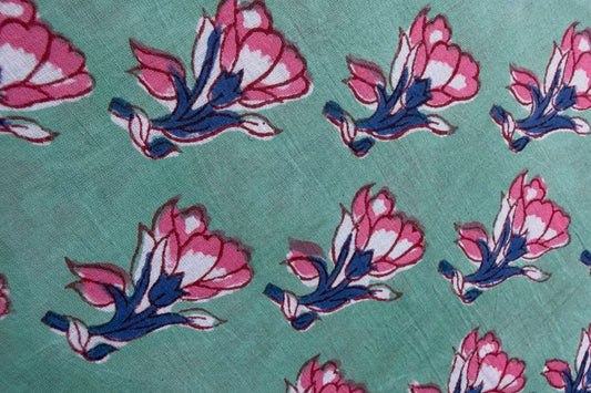 FLORAL HAND BLOCK PRINTED COTTON FABRIC-HF6441