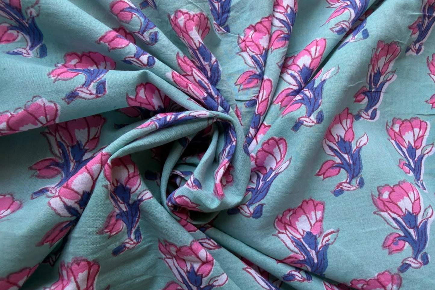 FLORAL HAND BLOCK PRINTED COTTON FABRIC-HF6441
