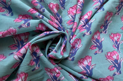 FLORAL HAND BLOCK PRINTED COTTON FABRIC-HF6441
