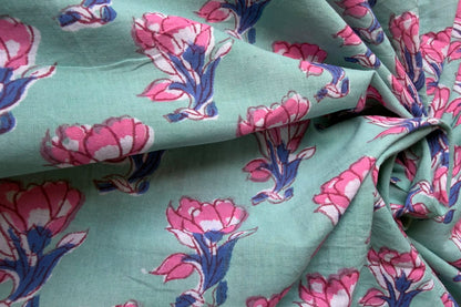 FLORAL HAND BLOCK PRINTED COTTON FABRIC-HF6441
