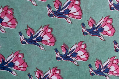 FLORAL HAND BLOCK PRINTED COTTON FABRIC-HF6441