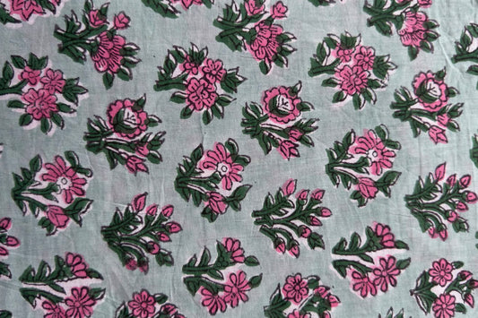 FLORAL HAND BLOCK PRINTED COTTON FABRIC-HF6442