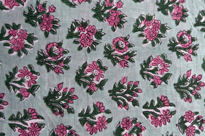 FLORAL HAND BLOCK PRINTED COTTON FABRIC-HF6442
