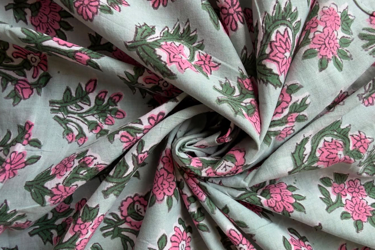 FLORAL HAND BLOCK PRINTED COTTON FABRIC-HF6442