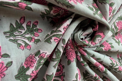 FLORAL HAND BLOCK PRINTED COTTON FABRIC-HF6442