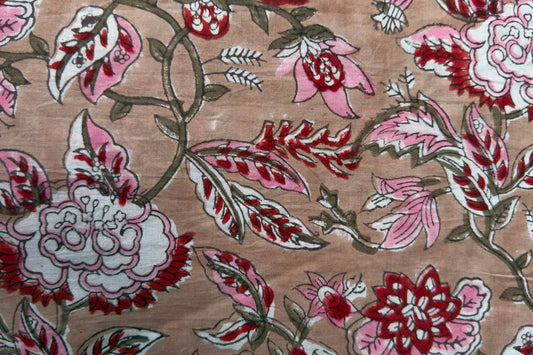 FLORAL HAND BLOCK PRINTED COTTON FABRIC-HF6443