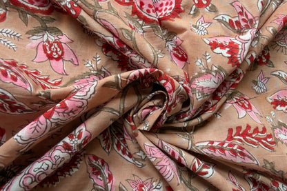 FLORAL HAND BLOCK PRINTED COTTON FABRIC-HF6443