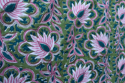 FLORAL HAND BLOCK PRINTED COTTON FABRIC-HF6444