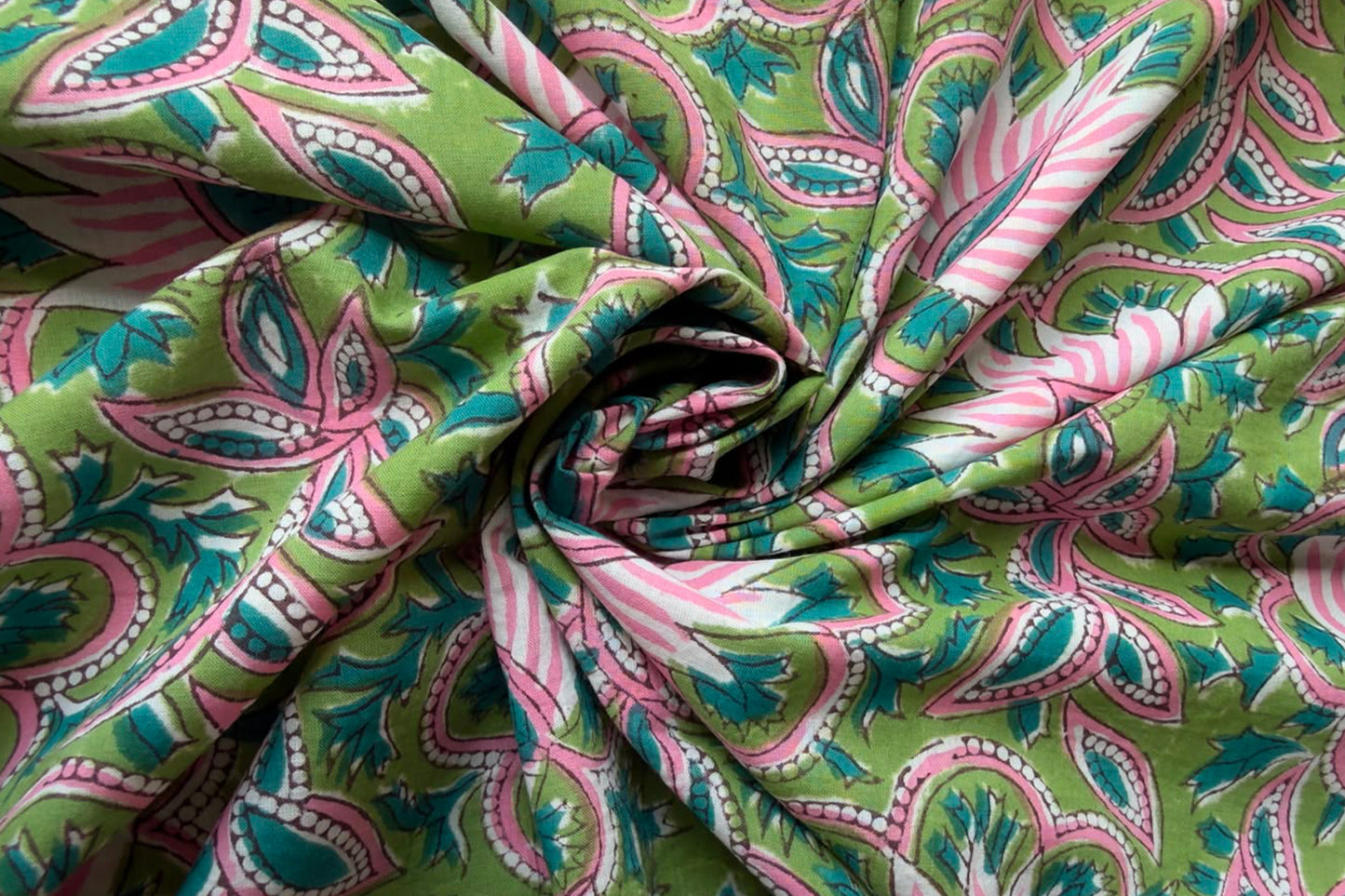 FLORAL HAND BLOCK PRINTED COTTON FABRIC-HF6444