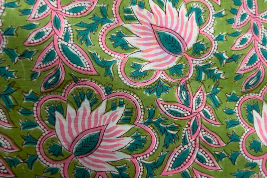 FLORAL HAND BLOCK PRINTED COTTON FABRIC-HF6444