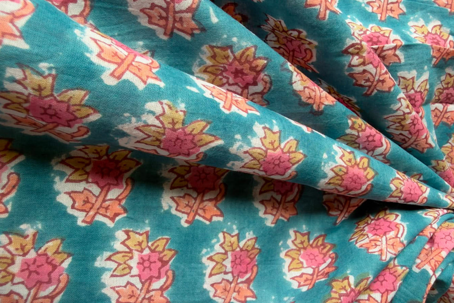 FLORAL HAND BLOCK PRINTED COTTON FABRIC-HF6445