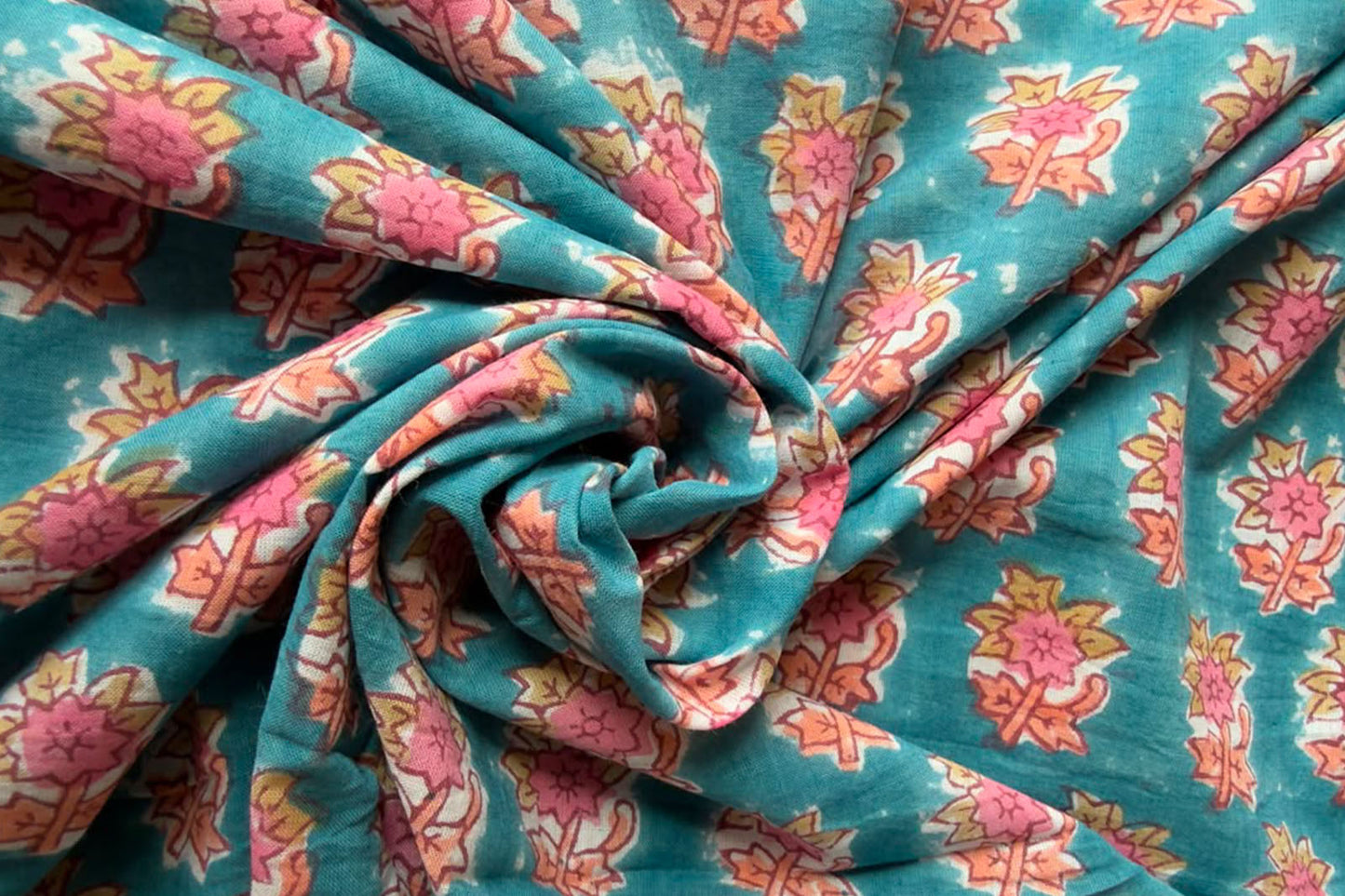 FLORAL HAND BLOCK PRINTED COTTON FABRIC-HF6445
