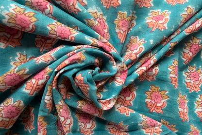 FLORAL HAND BLOCK PRINTED COTTON FABRIC-HF6445