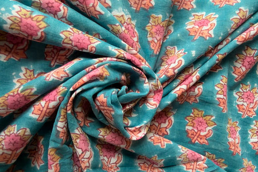 FLORAL HAND BLOCK PRINTED COTTON FABRIC-HF6445