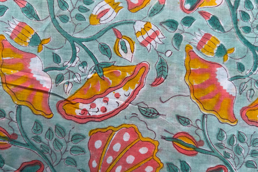 FLORAL HAND BLOCK PRINTED COTTON FABRIC-HF6446